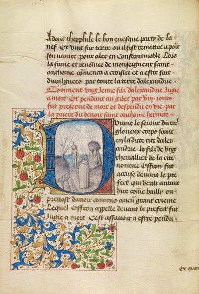 Inicial D: San Antonio resucitando a un muerto de Master of the Brussels Romuléon