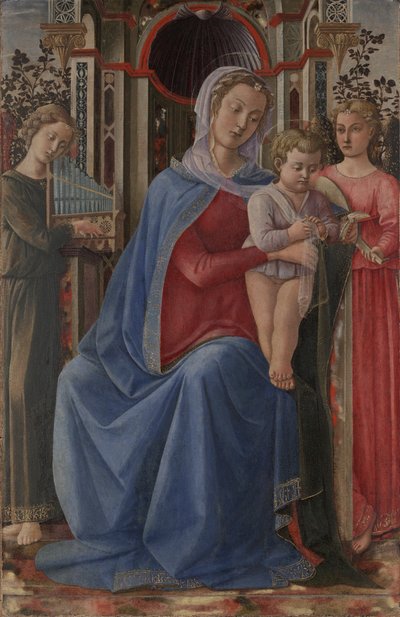 Virgen y niña con dos ángeles de Master of the Castello Nativity