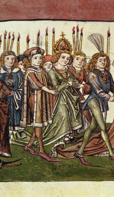Reina Isabel de Luxemburgo. Detalle de la crónica ilustrada de Richental, c. 1440 de Master of the Chronicle of the