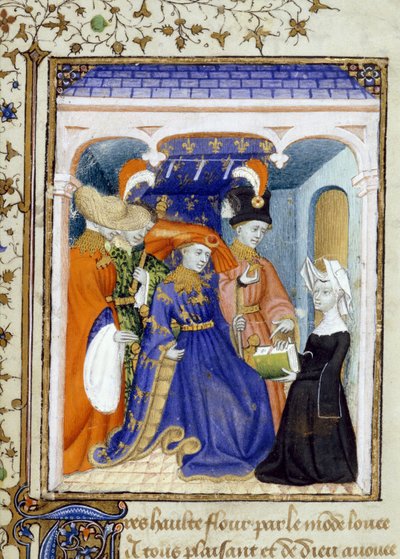Harley 4431 f.95 Christine de Pisan presentando su libro a Luis de Orleans, ilustración de 