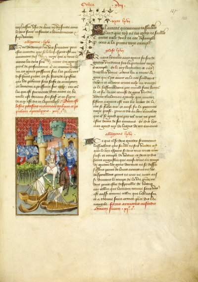 Harley 4431, fol.125, el ejército de Telamón entra en Troya, de 