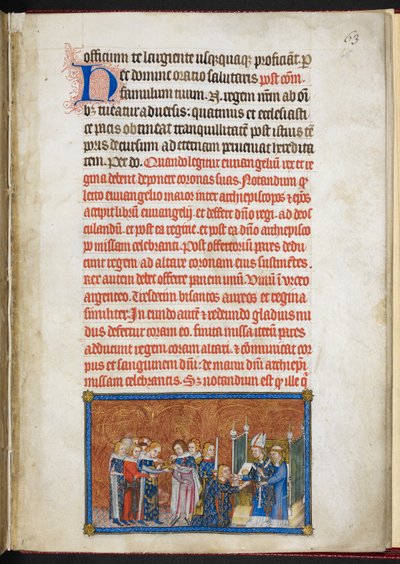 Cotton Tiberius B. VIII f.65r, La Reina entrando en la catedral, del 