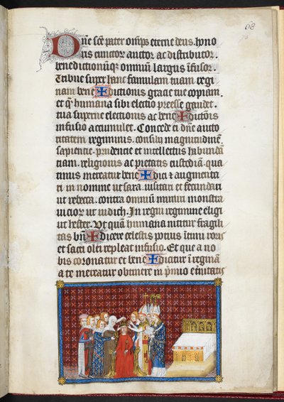 Algodón Tiberio B. VIII f.70r Barones sosteniendo la corona de la reina, del 