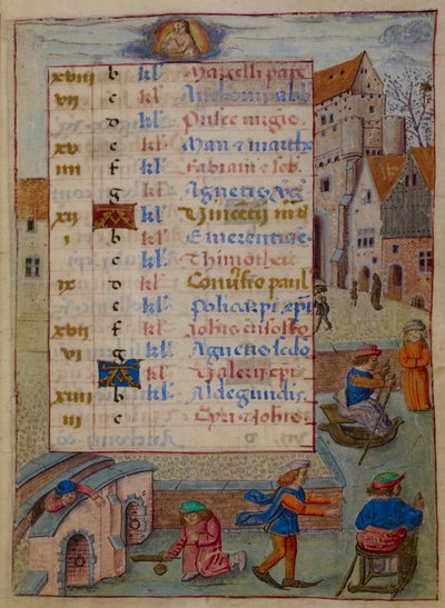 Agregar. 18852, f.2 Página del calendario de enero, ilustración de 