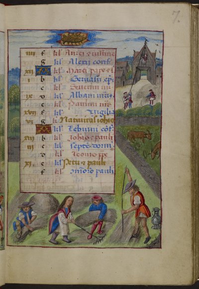 Agregue la página de calendario MS 18852 f.7r para junio. Arriba, Cáncer, de las 