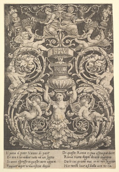 Un Panel de Ornamento con una Mujer Sosteniendo un Jarrón en el Centro, 1532 de Master of the Die