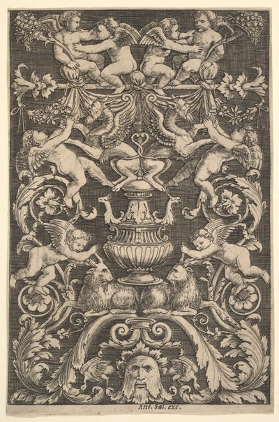 Un panel de ornamento con putti, cabra y otras figuras, 1530-60 de Master of the Die