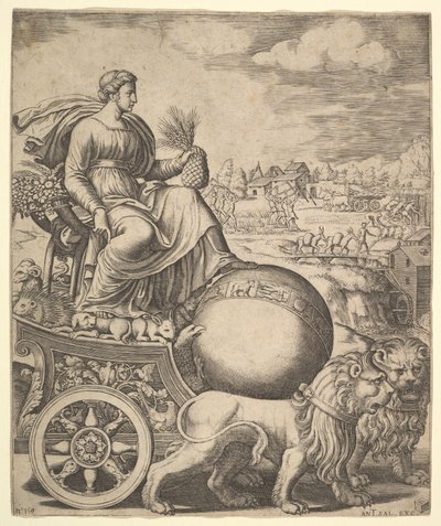 Cibeles en su carro tirado por dos leones de Master of the Die