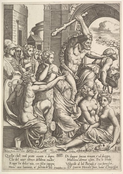 Envidia o Avaricia siendo expulsada del templo de las Musas por Hércules de Master of the Die