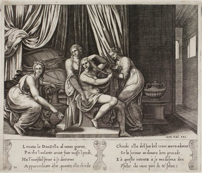Ninfas ayudando a Psique con su tocador de Master of the Die