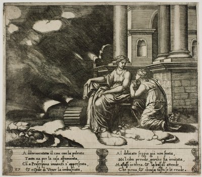 Proserpina da a Psique la caja de la belleza de Master of the Die