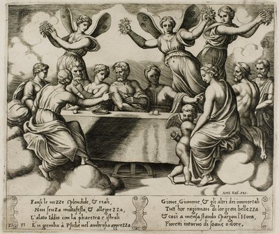 Los dioses celebrando la boda de Psique y Cupido de Master of the Die