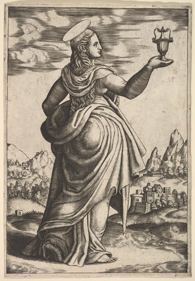 La Magdalena de pie mirando a la derecha, jarra en su mano derecha levantada, 1530-60 de Master of the Die