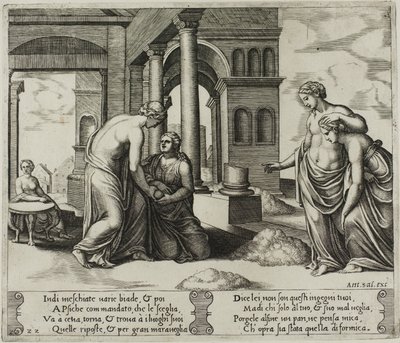 Venus ordenando a Psique que clasifique un montón de grano de Master of the Die