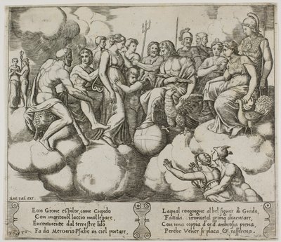 Venus y Cupido Defendiendo su Causa en Presencia de Júpiter y Otros Dioses de Master of the Die