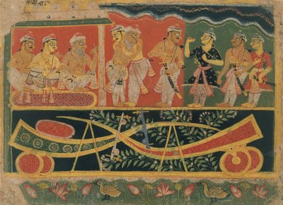 Nanda y Vasudeva: Página de un Bhagavata Purana disperso, ca. 1520-30 de Master of the Dispersed Bhagavata Purana.
