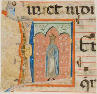 Santa con una "L" inicial historiada de un libro coral de Master of the Dominican Effigies