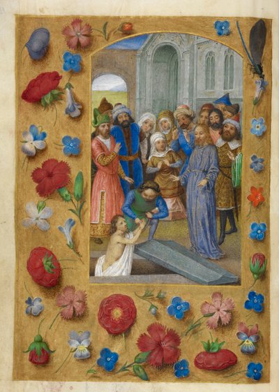Cristo y la resurrección de Lázaro. de Master of the Dresden Prayer Books