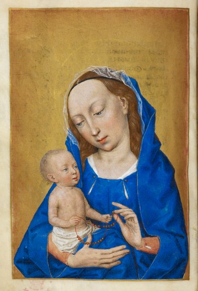 Horas de la Virgen en Adviento. La Virgen y el Niño, jugando con un collar de cuentas. de Master of the Dresden Prayer Books