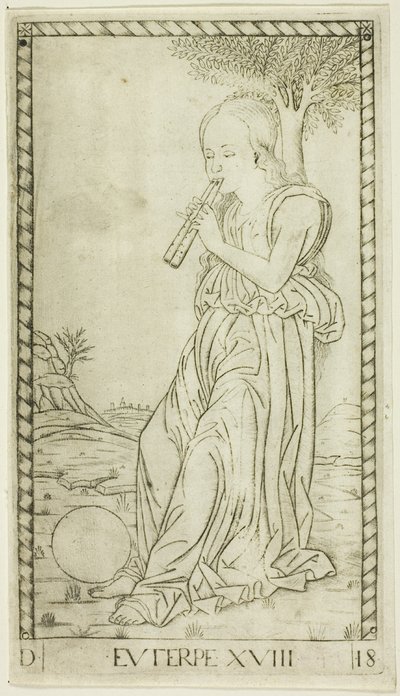Euterpe, lámina dieciocho de Apolo y las musas de Master of the E Series Tarocchi