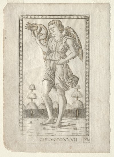 Genio del Tiempo de los Tarocchi, serie B: Principios Cósmicos y Virtudes, #32, antes de 1467 de Master of the E Series Tarocchi