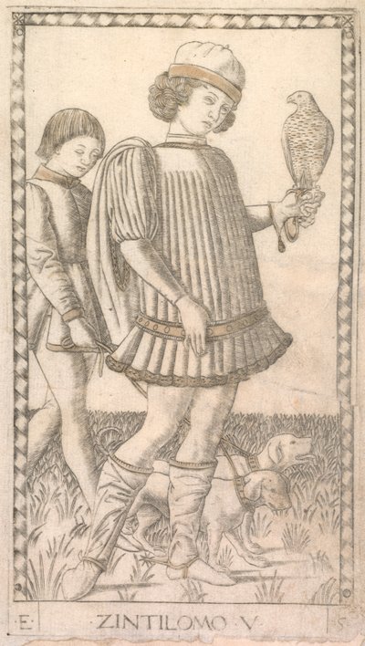 Caballero de la serie Tarocchi E: Condiciones del Hombre, #5, c. 1465 de Master of the E Series Tarocchi