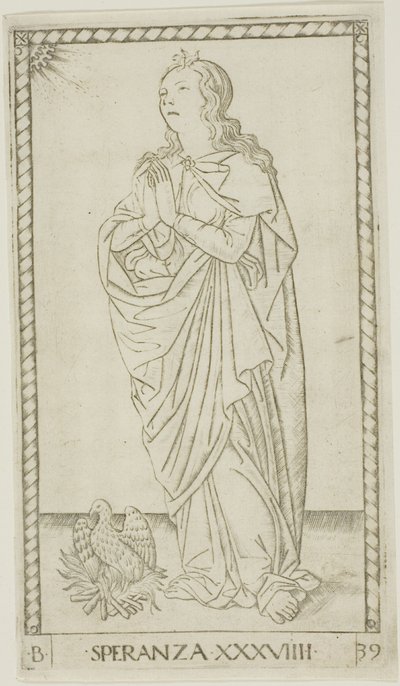 Esperanza, lámina 39 de Genios y Virtudes de Master of the E Series Tarocchi