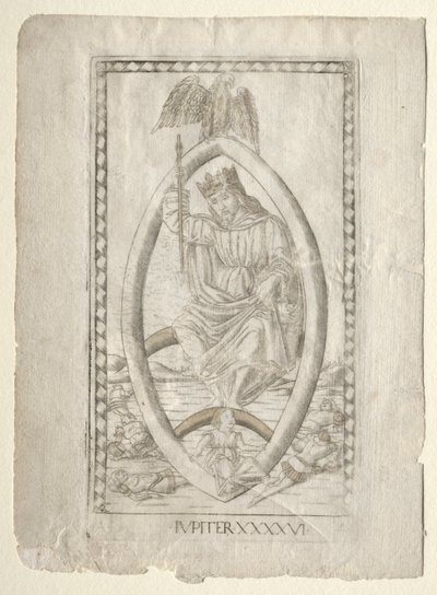 Júpiter de los Tarocchi, serie A: Firmamentos del Universo, #46, antes de 1467 de Master of the E Series Tarocchi