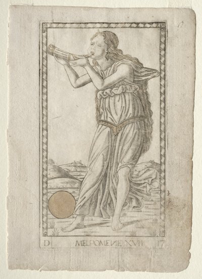 Melpómene tragedia de la serie Tarocchi D: Apolo y las Musas, #17, antes de 1467 de Master of the E Series Tarocchi