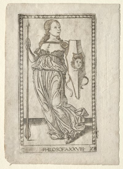 Filosofía de los Tarocchi, serie C: Artes Liberales, #28, antes de 1467 de Master of the E Series Tarocchi