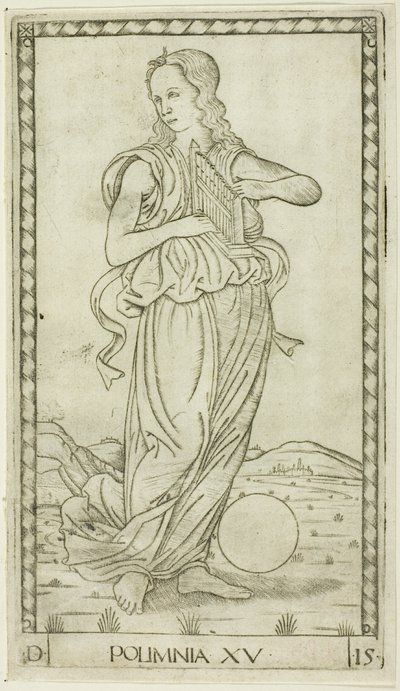 Polimnia, placa quince de Apolo y las musas de Master of the E Series Tarocchi