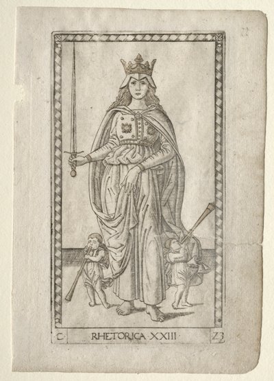 Retórica de los Tarocchi, serie C: Artes Liberales, #23, antes de 1467 de Master of the E Series Tarocchi