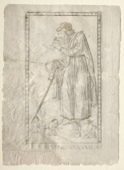 Saturno de los Tarocchi, serie A: Firmamentos del Universo, #47, antes de 1467 de Master of the E Series Tarocchi