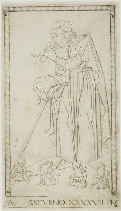 Saturno, lámina 47 de Planetas y Esferas de Master of the E Series Tarocchi