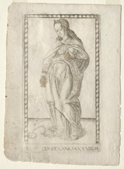 Templanza del Tarocchi, serie B: Principios Cósmicos y Virtudes, #34, antes de 1467 de Master of the E Series Tarocchi
