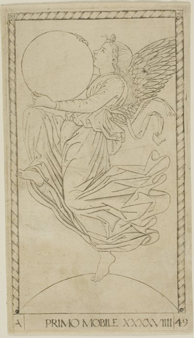 El ángel de la novena esfera, o Primum Mobile, lámina 49 de Planetas y Esferas de Master of the E Series Tarocchi