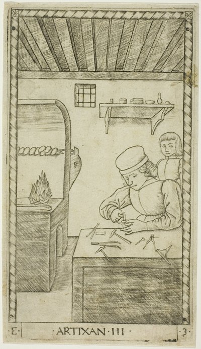 El artesano, lámina tres de Las filas y condiciones de los hombres de Master of the E Series Tarocchi