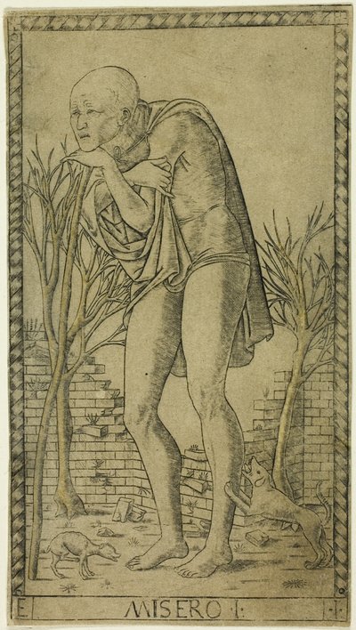 El Mendigo, placa uno de Las Filas y Condiciones de los Hombres de Master of the E Series Tarocchi