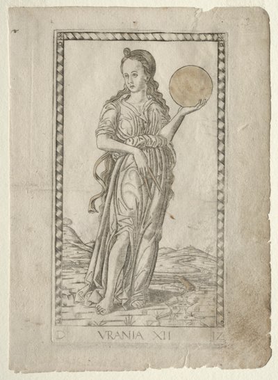 Urania astronomía de la serie Tarocchi D: Apolo y las Musas, #12, antes de 1467 de Master of the E Series Tarocchi