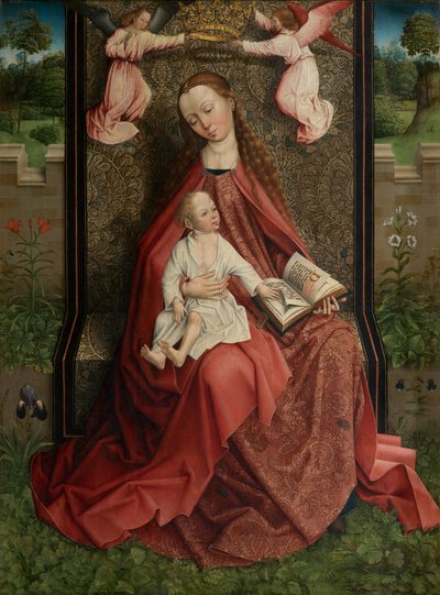 Madonna coronada por ángeles (óleo sobre tabla) de Master of the Embroidered Foliage