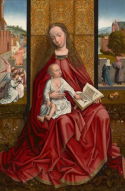 María entronizada con el niño de Master of the Embroidered Foliage