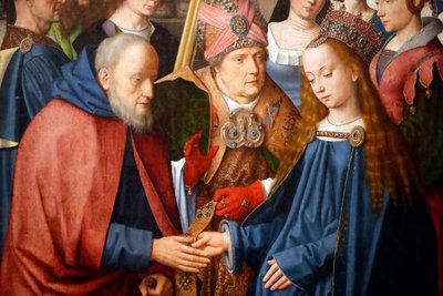 Museo de Évora. Maestro del retablo de Évora. La boda de la Virgen y José. Óleo sobre panel. Escuela flamenca 1500. Portugal. de Master of the Evora Altarpiece