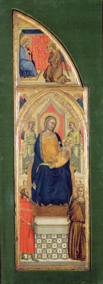 La Virgen y el Niño entronizados (óleo sobre tabla) de Master of the Fabriano Altarpiece (attr. to)