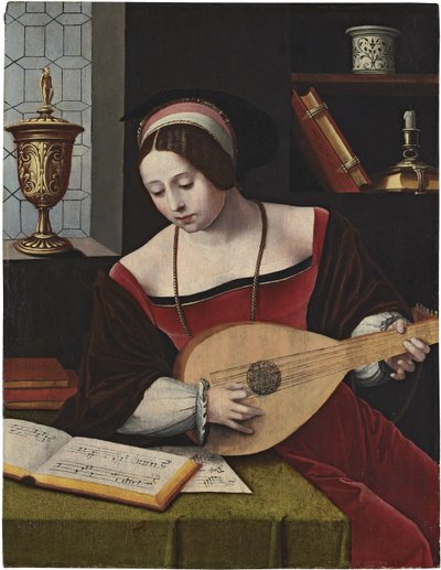 Holandés: Santa María Magdalena reflexionando Una laudista de Master of the Female Half Lengths