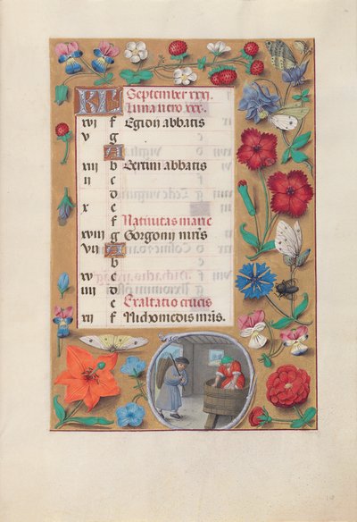 Horas de la Reina Isabel la Católica, Reina de España:  Fol. 10r, septiembre de Master of the First Prayerbook of Maximillian