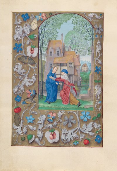 Horas de la Reina Isabel la Católica, Reina de España:  Fol. 115v, Visitación de Master of the First Prayerbook of Maximillian