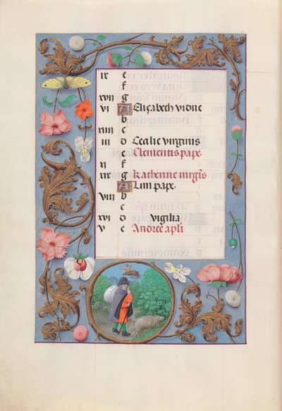Horas de la Reina Isabel la Católica, Reina de España: Fol. 12v, Noviembre, c. 1500 de Master of the First Prayerbook of Maximillian