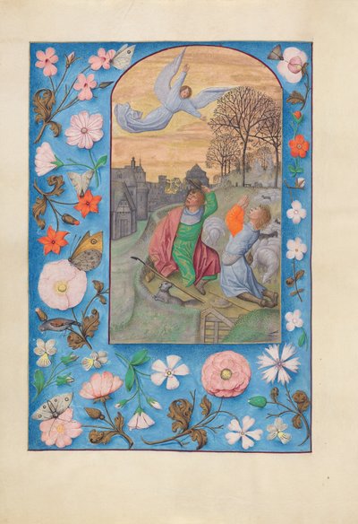 Horas de la Reina Isabel la Católica, Reina de España:  Fol. 131v, Anunciación a los pastores de Master of the First Prayerbook of Maximillian