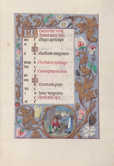 Horas de la Reina Isabel la Católica, Reina de España:  Fol. 13r, diciembre de Master of the First Prayerbook of Maximillian