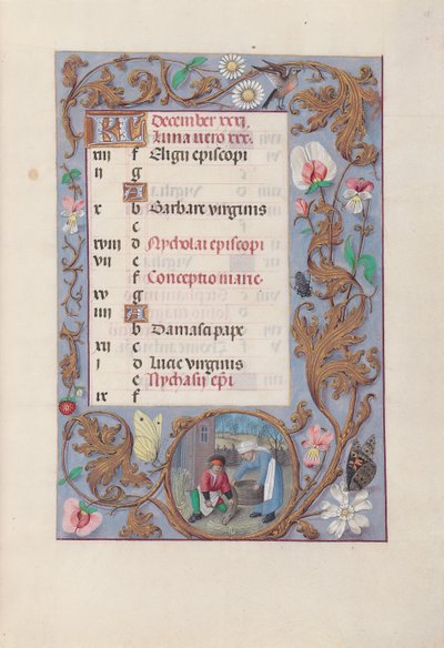 Horas de la Reina Isabel la Católica, Reina de España: Fol. 13r, diciembre de Master of the First Prayerbook of Maximillian